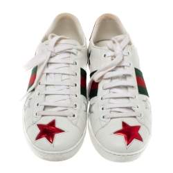 مملوكة مسبقًا Gucci White Leather Ace Metallic Stars Low Top Sneakers Size 35.5