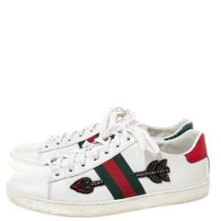 مملوكة مسبقًا Gucci White Leather Ace Web Embellished Low Top Sneakers Size 39