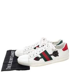 مملوكة مسبقًا Gucci White Leather Ace Web Embellished Low Top Sneakers Size 39