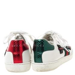 مملوكة مسبقًا Gucci White Leather Ace Web Embellished Low Top Sneakers Size 39