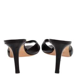 مملوكة مسبقًا Gucci Black Leather GG Embellished Open Toe Mule Sandals Size 40