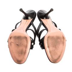 Pre Owned Gucci Black Leather Interlocking G Strappy Sandals Size 38