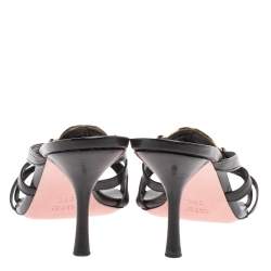 Pre Owned Gucci Black Leather Interlocking G Strappy Sandals Size 38