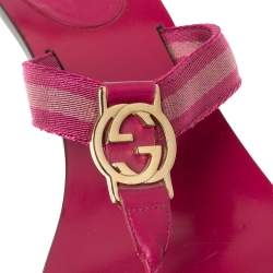 مملوكة مسبقًا صندل غوتشي فينتدج ويب شعار الماركة جي جي كانفاس وردي أرجواني مقاس 38.5