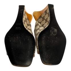 Pre Owned صندل مول غوتشي كعب روكي مقدمة مفتوحة لامع أصفر وكانفاس جي جي بيج مقاس 38.5