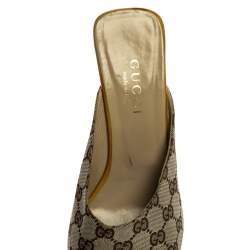 Pre Owned صندل مول غوتشي كعب روكي مقدمة مفتوحة لامع أصفر وكانفاس جي جي بيج مقاس 38.5