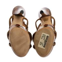 مملوكة مسبقًا صندل غوتشي أوركيد نعل سميك كعب تورتواز مزين ملتف جلد ذهبي ميتاليك مقاس 36