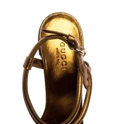 مملوكة مسبقًا صندل غوتشي أوركيد نعل سميك كعب تورتواز مزين ملتف جلد ذهبي ميتاليك مقاس 36