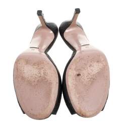 Pre Owned Gucci Black Leather Guccissima Peep Toe Horsebit Slides Size 40