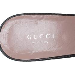 Pre Owned Gucci Black Leather Guccissima Peep Toe Horsebit Slides Size 40