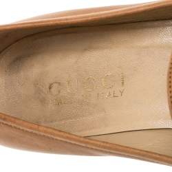 Gucci Brown Leather Gold-Tone Logo Plate Block Heel Loafer Pumps Size 37.5