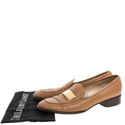 Gucci Brown Leather Gold-Tone Logo Plate Block Heel Loafer Pumps Size 37.5