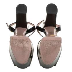 Pre Owned Gucci Black Patent Leather Claudie Horsebit Peep Toe Platform Sandals Size 38.5