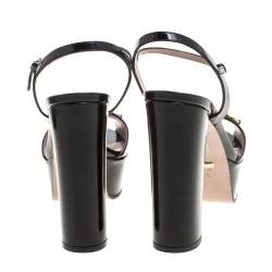 Pre Owned Gucci Black Patent Leather Claudie Horsebit Peep Toe Platform Sandals Size 38.5