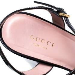 Pre Owned Gucci Black Patent Leather Claudie Horsebit Peep Toe Platform Sandals Size 38.5