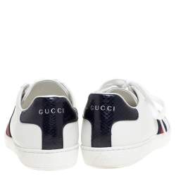 Pre Owned حذاء رياضي غوتشي برقبة منخفضة أيس تفاصيل ويب جلد أبيض مقاس 44