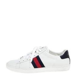 Pre Owned حذاء رياضي غوتشي برقبة منخفضة أيس تفاصيل ويب جلد أبيض مقاس 44