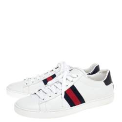 Pre Owned حذاء رياضي غوتشي برقبة منخفضة أيس تفاصيل ويب جلد أبيض مقاس 44