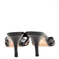 Pre Owned Gucci Beige/Black GG Canvas And Stud Embellished Leather Slide Sandals Size 37.5