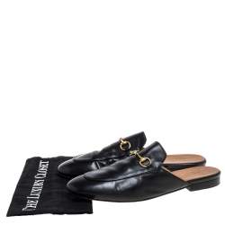 مملوكة مسبقًا Gucci Black Leather Princetown Horsebit Mules Size 41