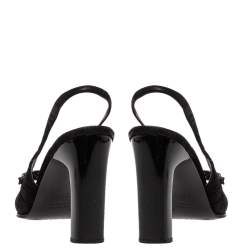 مملوكة مسبقًا Gucci Black Suede Round Toe Buckle Detail Slingback Sandals Size 37.5