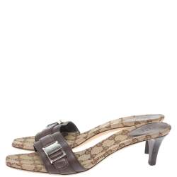 مملوكة مسبقًا صندل س لايد غوتشي مزين قفل كبس كانفاس جي جي و جلد بني مقاس 40.5