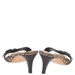 مملوكة مسبقًا صندل سلايد غوتشي مزين قفل كبس كانفاس جي جي و جلد بني مقاس 40.5