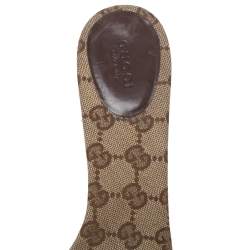 مملوكة مسبقًا صندل سلايد غوتشي مزين قفل كبس كانفاس جي جي و جلد بني مقاس 40.5