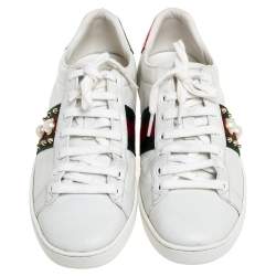 Pre Owned Gucci White Leather Ace Faux Pearl Embellished Studded Low Top Sneakers Size 38