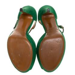 Pre Owned صندل غوتشي نعل سميك و سير كاحل و مقدمة مفتوحة سويدي أخضر مقاس 37
