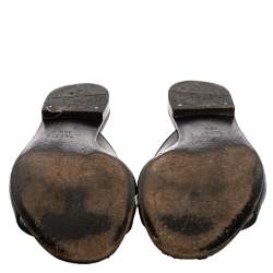 Pre Owned صندل سلايد فلات مالاغا كيد جلد أسود مقاس 39.5