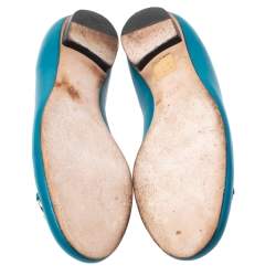 Pre Owned حذاء باليرينا فلات غوتشي مزين هورسبيت جلد أزرق مخضر مقاس 38