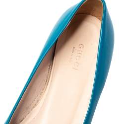 Pre Owned حذاء باليرينا فلات غوتشي مزين هورسبيت جلد أزرق مخضر مقاس 38