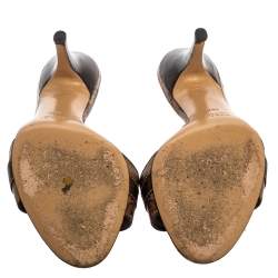 Pre Owned Gucci Beige/Brown Patent Leather Bow Detail Guccissima Sandals Size 36