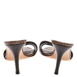 Pre Owned Gucci Beige/Brown Patent Leather Bow Detail Guccissima Sandals Size 36