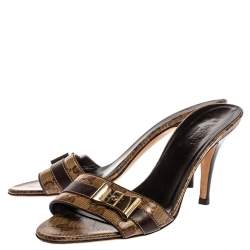 Pre Owned Gucci Beige/Brown Patent Leather Bow Detail Guccissima Sandals Size 36
