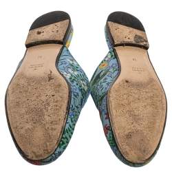 مملوكة مسبقًا Gucci Blue Floral Print Satin Princetown Mules Size 38