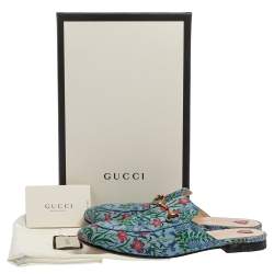 مملوكة مسبقًا Gucci Blue Floral Print Satin Princetown Mules Size 38
