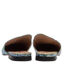 مملوكة مسبقًا Gucci Blue Floral Print Satin Princetown Mules Size 38