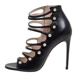 مملوكة مسبقًا Gucci Black Leather Aneta Open Toe Zipper Sandals Size 37