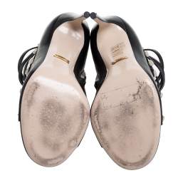 مملوكة مسبقًا Gucci Black Leather Aneta Open Toe Zipper Sandals Size 37