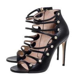 مملوكة مسبقًا Gucci Black Leather Aneta Open Toe Zipper Sandals Size 37