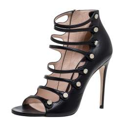 مملوكة مسبقًا Gucci Black Leather Aneta Open Toe Zipper Sandals Size 37