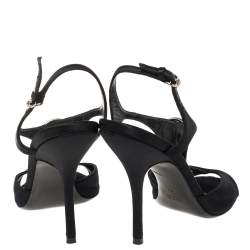 مملوكة مسبقًا صندل غوتشي سير حرف تي مزخرف كريستال و مقدمة مفتوحة ساتان أسود مقاس 37