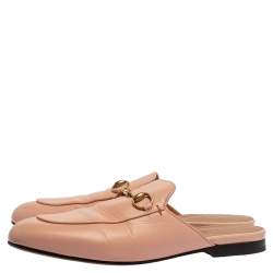 مملوكة مسبقًا حذاء سلايد غوتشي "برينستاون" مزين هورسبيت جلد وردي مقاس 38