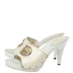 Pre Owned Gucci White Leather GG Open Toe Platform Clog Sandals Size 38
