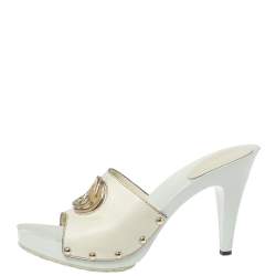 Pre Owned Gucci White Leather GG Open Toe Platform Clog Sandals Size 38