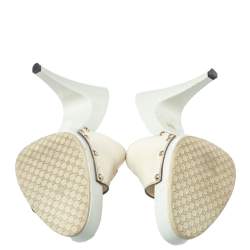 Pre Owned Gucci White Leather GG Open Toe Platform Clog Sandals Size 38