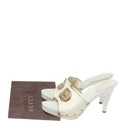 Pre Owned Gucci White Leather GG Open Toe Platform Clog Sandals Size 38