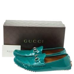 Pre Owned Gucci Green Patent Leather Horsebit Loafers Size 39.5